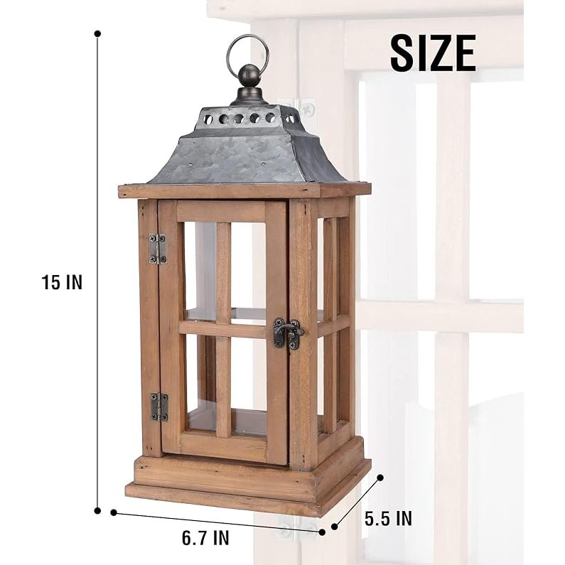 Set of 2 Vintage Style 15 Inch Waterproof Wood Candle Lanterns