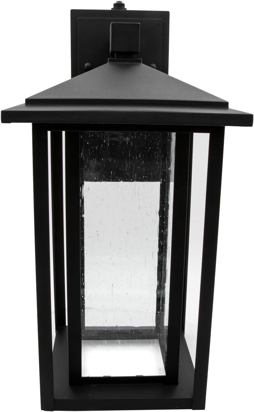 LED Outdoor Wall Light Square Decorative Home Porch Lantern with Automatic Dusk to Dawn Photocell Sensor Seeded Glass Design