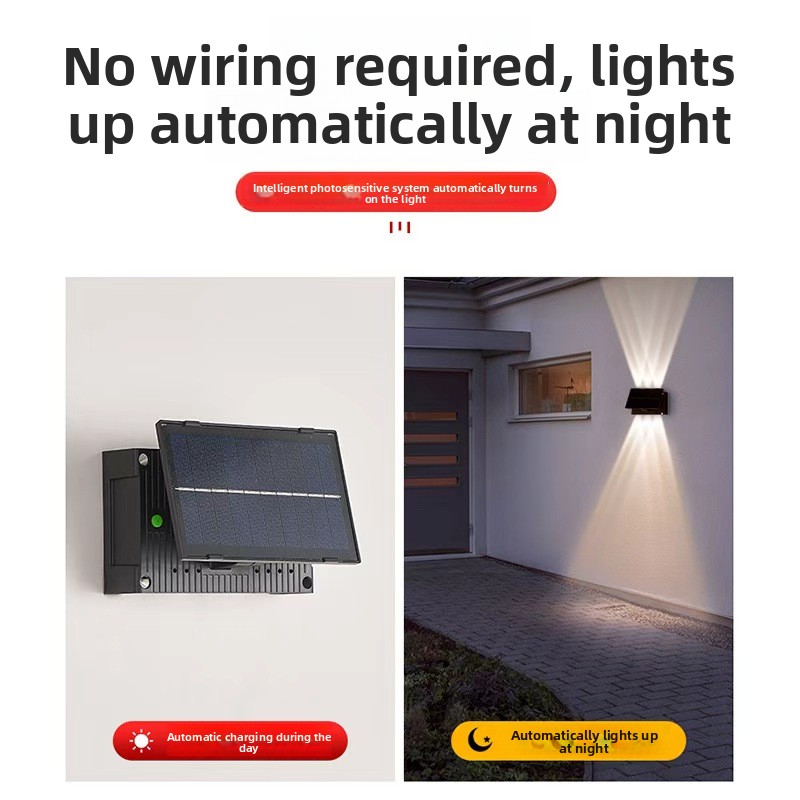Solar Up/Down LED Wall Lamp Aluminum Solar Powered Outdoor Garden Light Waterproof Dimmable