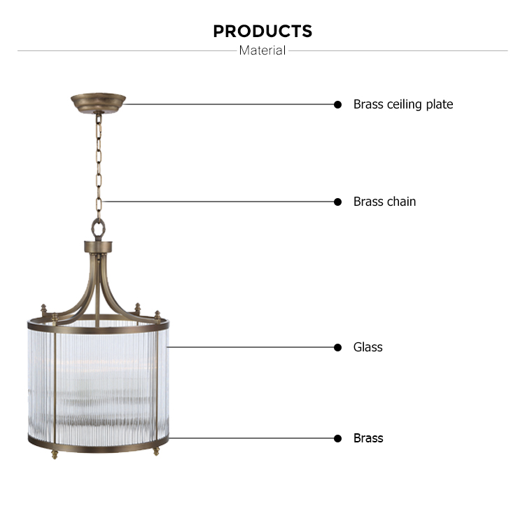 Vintage Modern Brass Cylindrical Lantern 4 Light Crystal Hanging Lamps for Dining Room Porch