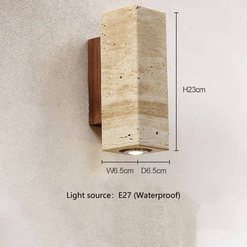 Wholesale Outdoor Waterproof Natural Travertine up and Down Wall Light Wabi Sabi Indoor Cylindrical Yellow Travertine Wall Lamp