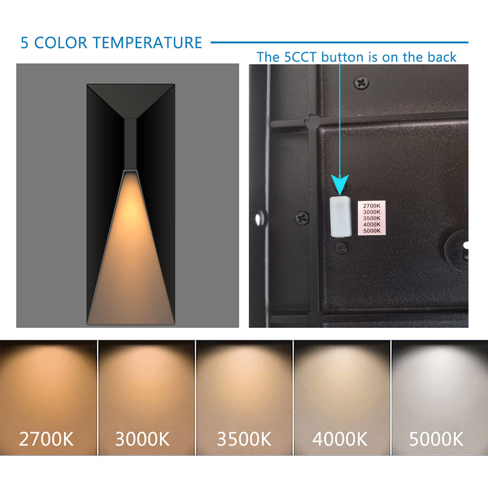 Indoor 14 Inch 5CCT Wall Light AC100-277V/12W/800LM IP65 Waterproof Aluminum Alloy up 8 and Down Wall Light