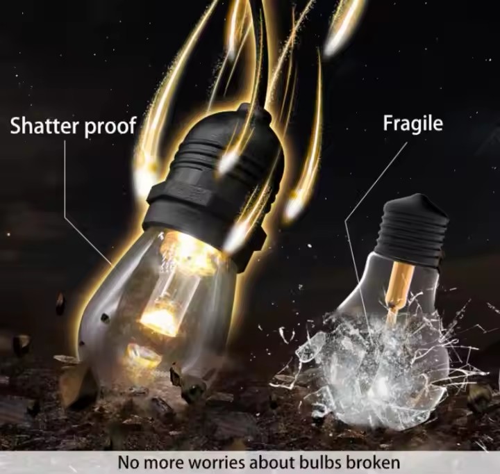 Supplier E27 48ft S14 A60 20m 100m Festoon Light Solar Holiday Garden Patio Cafe Decorative Waterproof Outdoor LED String Light