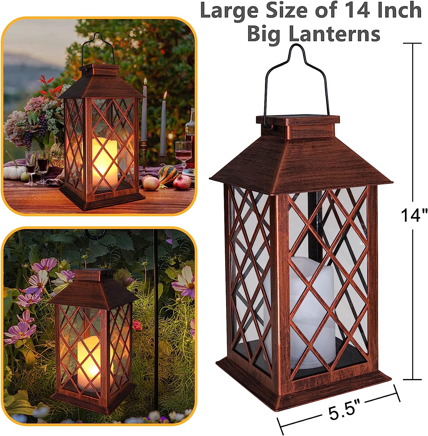 Solar Lanterns Outdoor Waterproof Hanging Durable Flickering Flameless Candles Garden Patio Front Porch Backyard Balcony