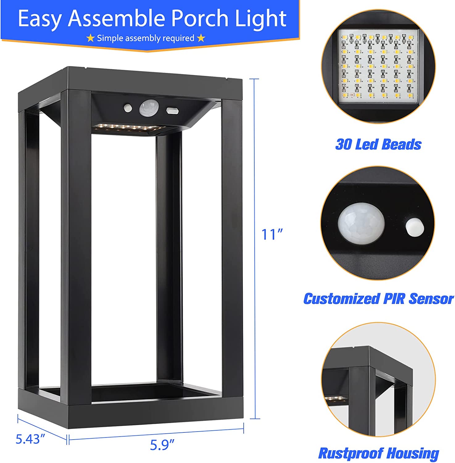 Solar Wall Light Outdoor with 3 Lighting Modes Dusk to Dawn Led Wall Mount Sconce Exterior Motion Sensor Security Porch Lantern