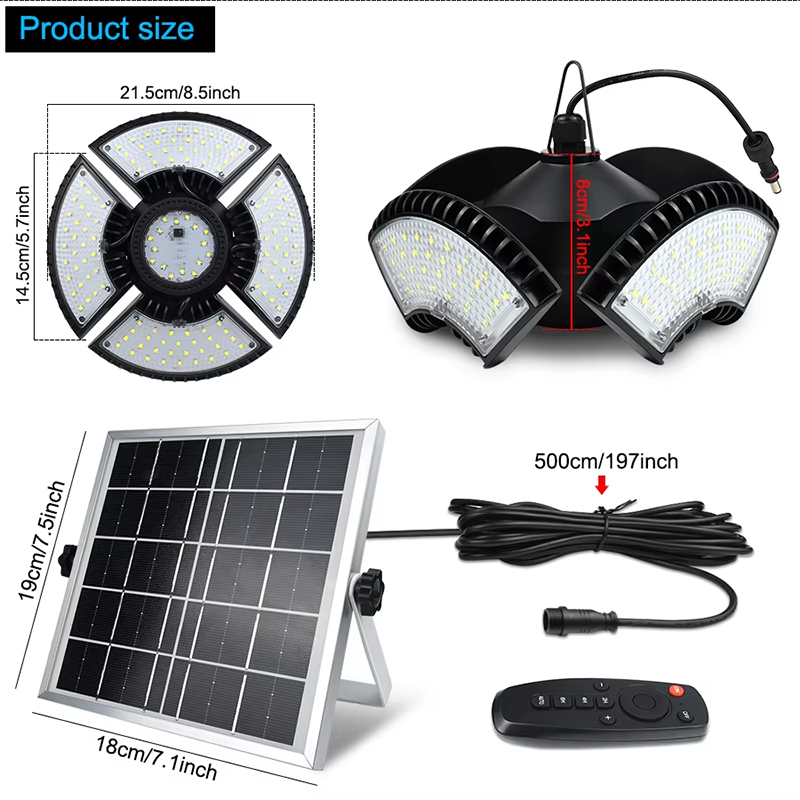 Solar Pendant Light Outdoor Indoor 4 Brightness Level 1000LM Solar Shed Lights Garage Tent Corridor Lighting