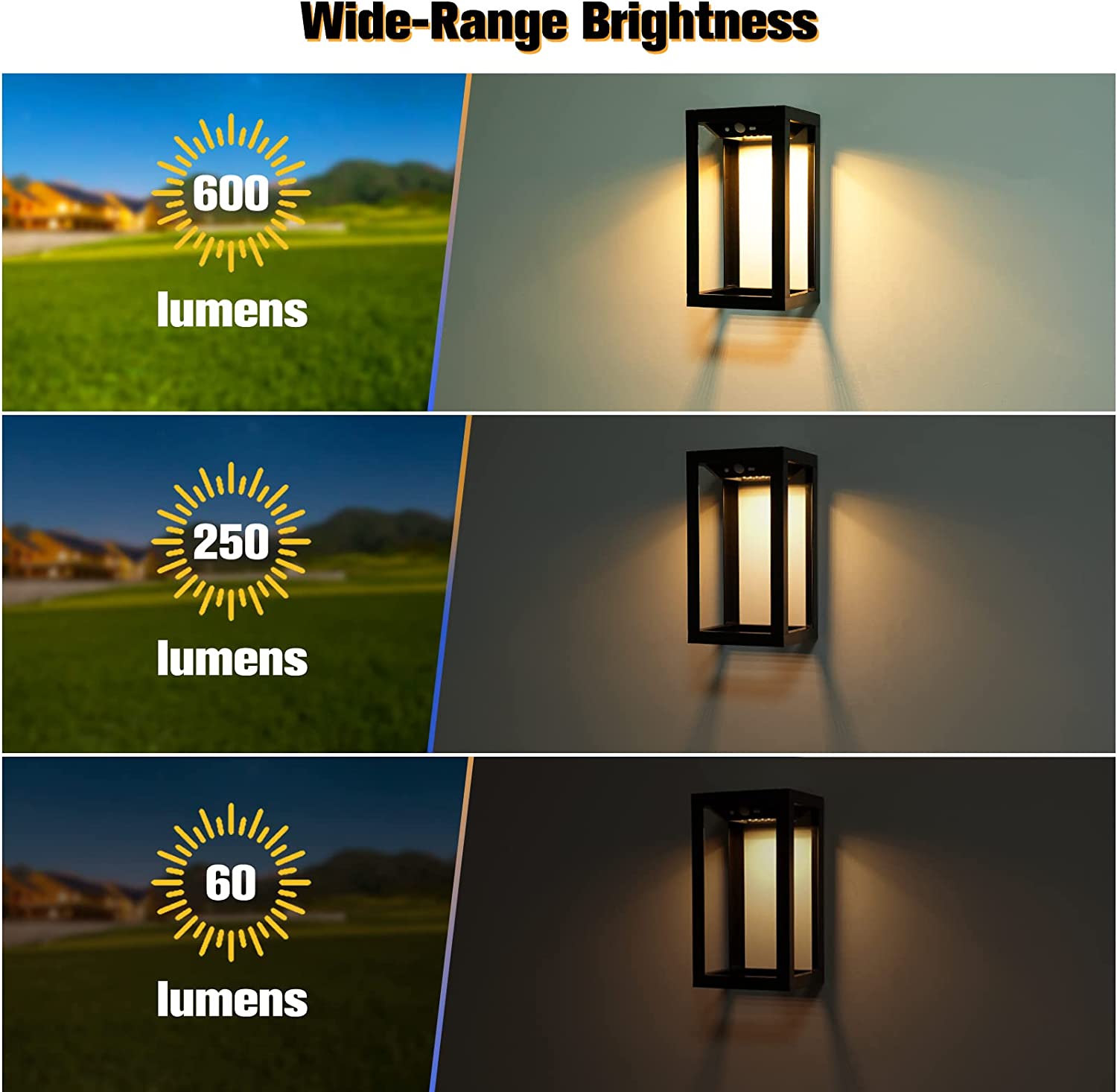 Solar Wall Light Outdoor with 3 Lighting Modes Dusk to Dawn Led Wall Mount Sconce Exterior Motion Sensor Security Porch Lantern