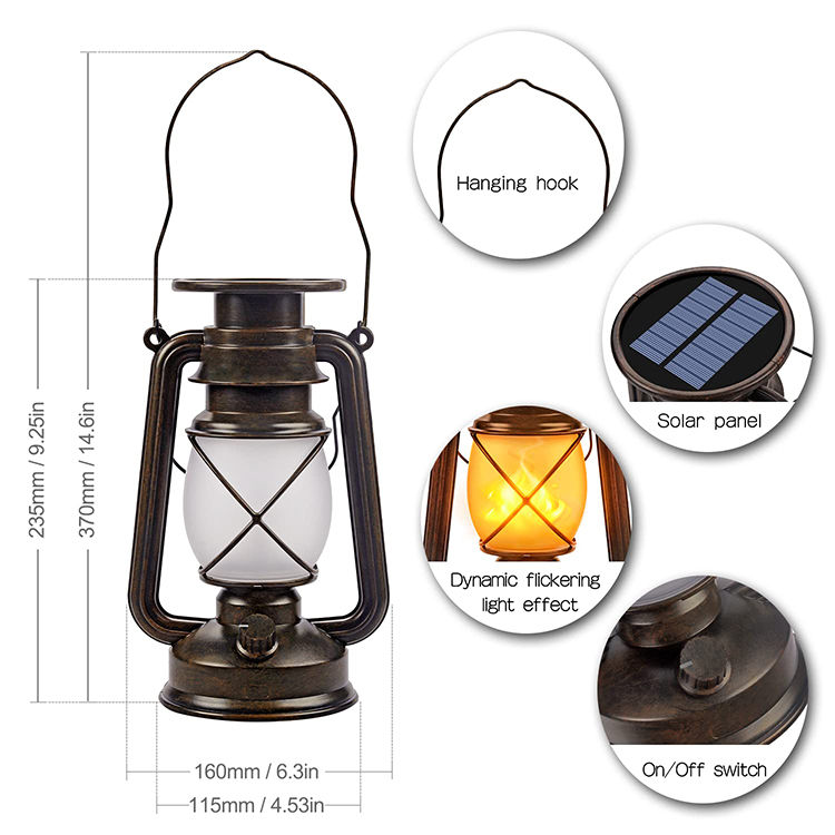 Solar Lantern Outdoor Hanging Lights Flame Vintage Led Camping Lamps Landscape Decor for Table Patio Garden Yard Pathway Porch