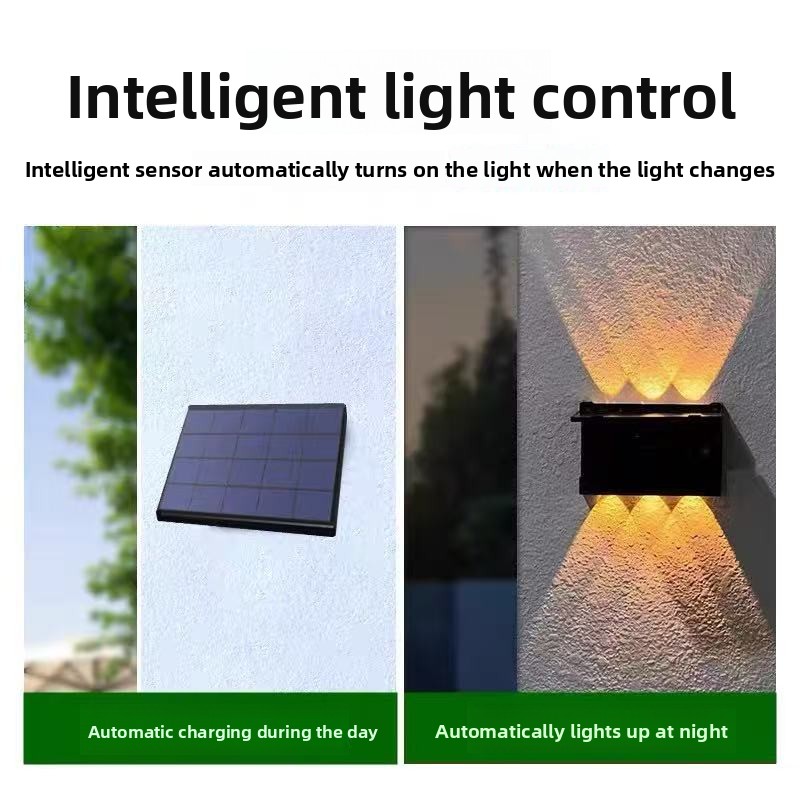 Solar Up/Down LED Wall Lamp Aluminum Solar Powered Outdoor Garden Light Waterproof Dimmable