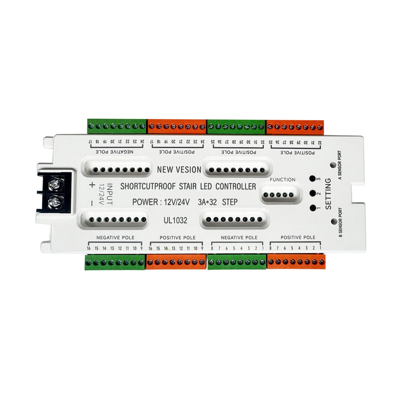 JIUAN 32-Channel Plastic LED Stair Lights PIR Motion Sensor Controller Indoor 12V/24V Automatic Stairway Ladder Step 500W Max