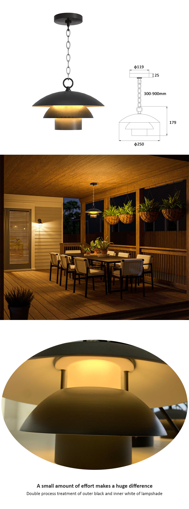 Black IP65 Outdoor Hanging Pendant Light Specifications