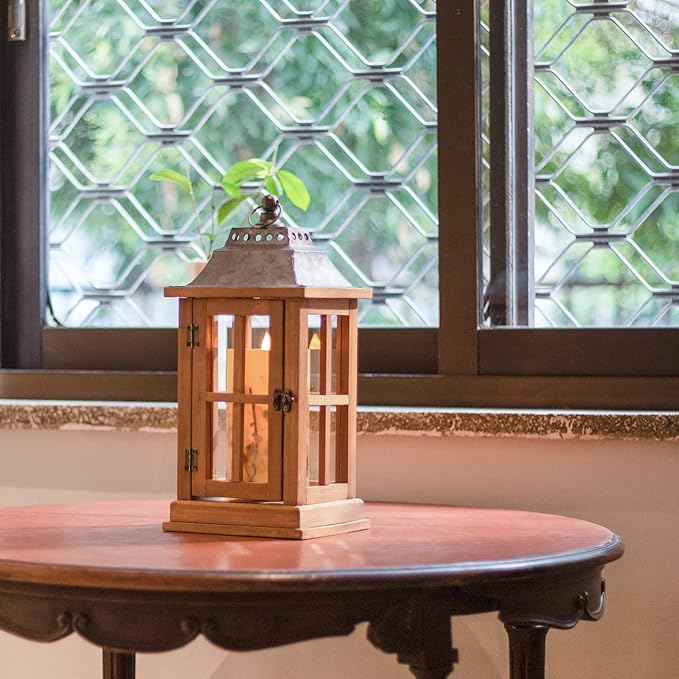 Set of 2 Vintage Style 15\" Waterproof Wood Candle Lanterns Indoor Outdoor Farmhouse Style for Porch Garden Weddings