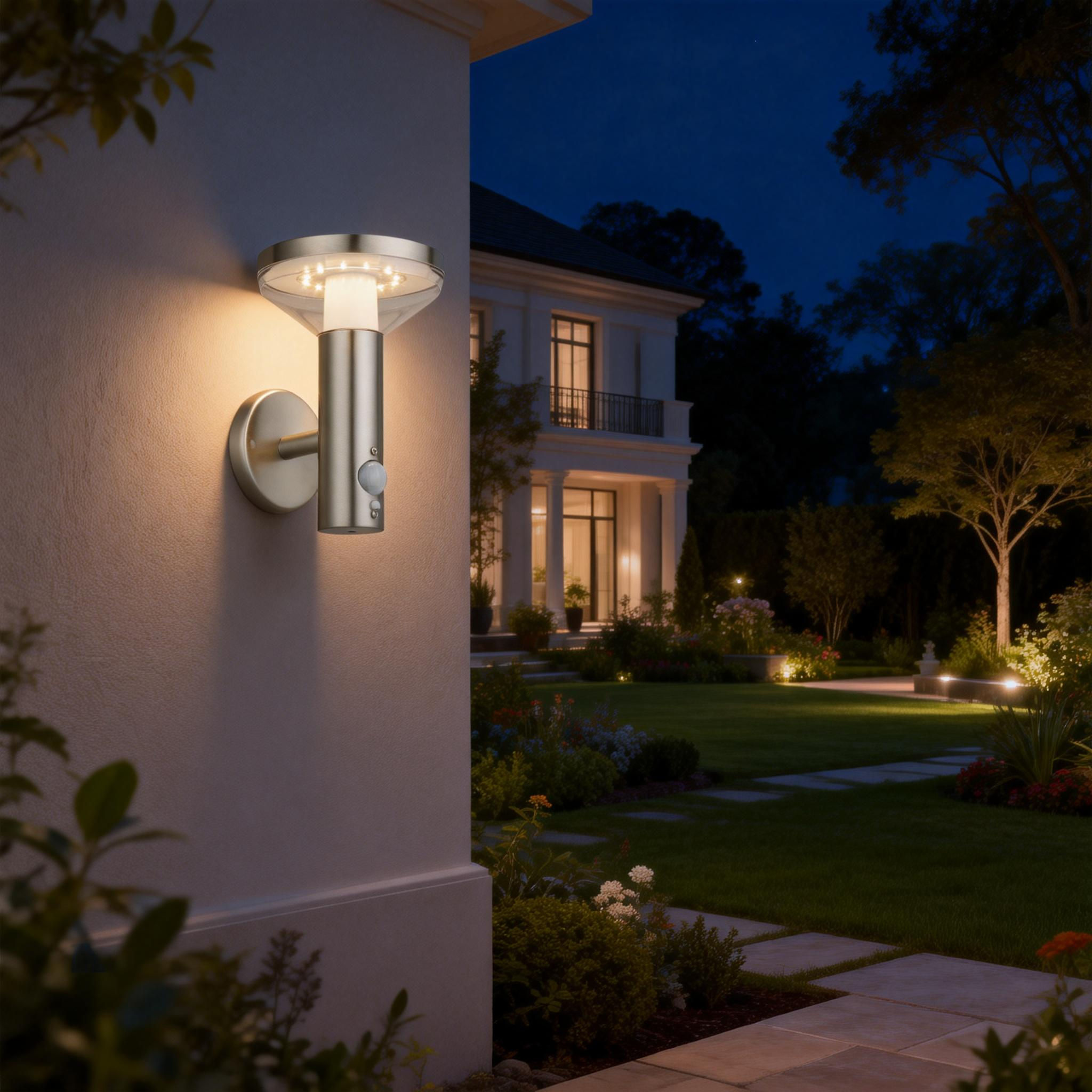 Modern Stainless Steel Waterproof Motion Sensor Garden Outdoor Led Outside Wall Solar Light