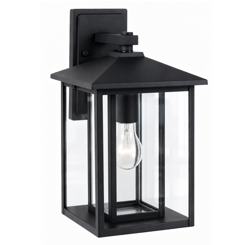 Modern Black Outdoor Wall Lantern E26 E27 Waterproof Exterior Wall Sconce Clear Glass Porch Light for Patio Garden Garage Villas