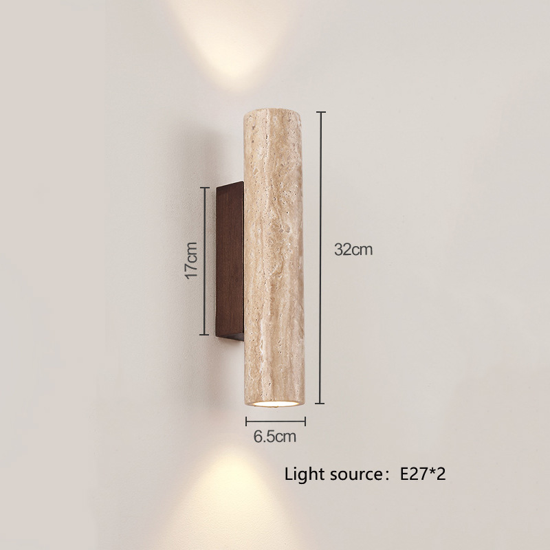 Wholesale Outdoor Waterproof Natural Travertine up and Down Wall Light Wabi Sabi Indoor Cylindrical Yellow Travertine Wall Lamp