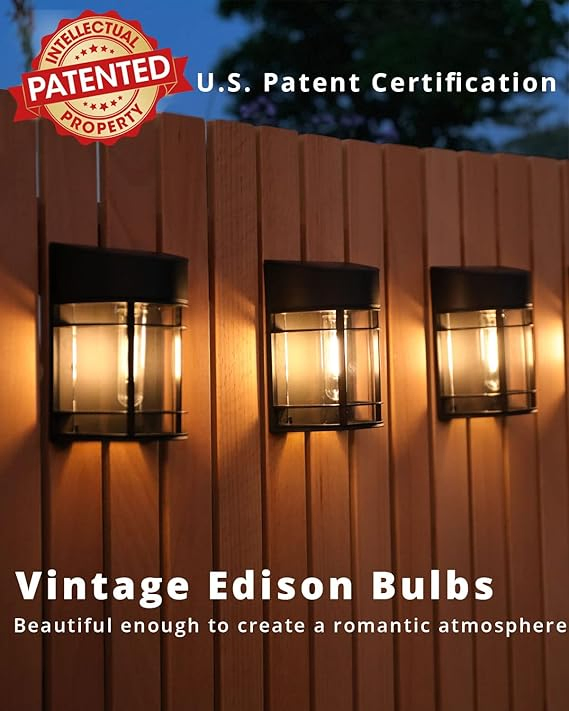 Solar Fence Lights Outdoor 8 Pack Deck Lights Solar Powered with Edison LED Bulbs, Waterproof, Outdoor for Garden Post Patio Backyard Decor
