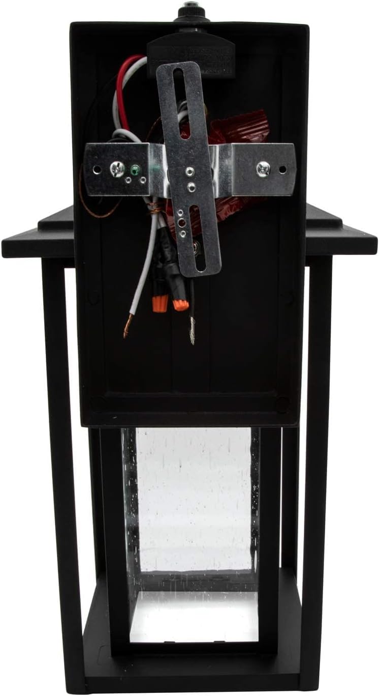 LED Outdoor Wall Light Square Decorative Home Porch Lantern with Automatic Dusk to Dawn Photocell Sensor Seeded Glass Design