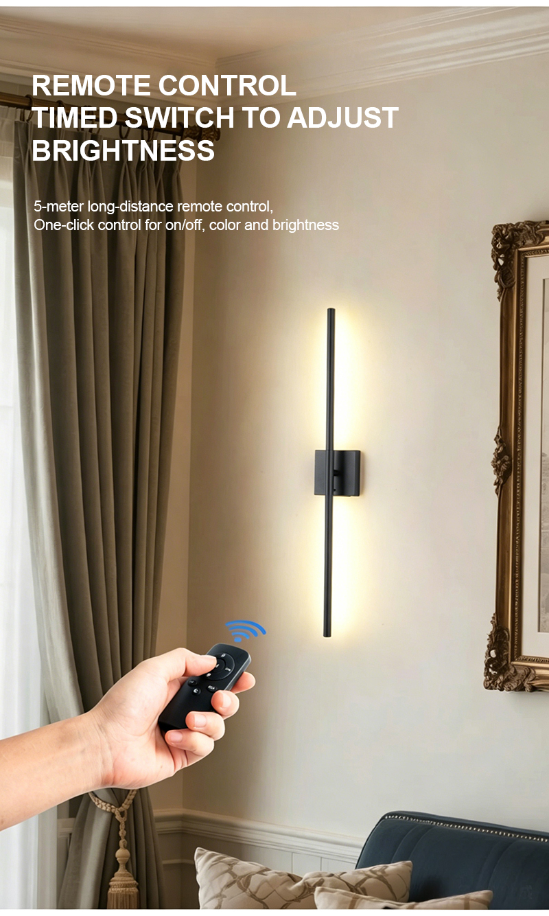 Dimmable Wall Sconces With Remote Control 350 Rotate 3000K LED Wireless 6000mAh Battery Operated 8W Line Wall Lamp