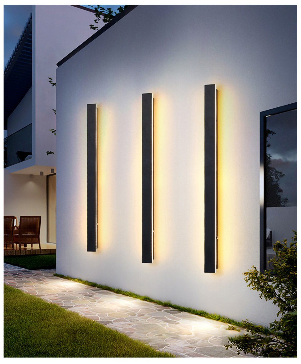 30-200cm Contemporary IP65 Waterproof Outdoor Modern Linear Long Strip LED Wall Lamp 110V 220V Garden Sconce Wall Lights