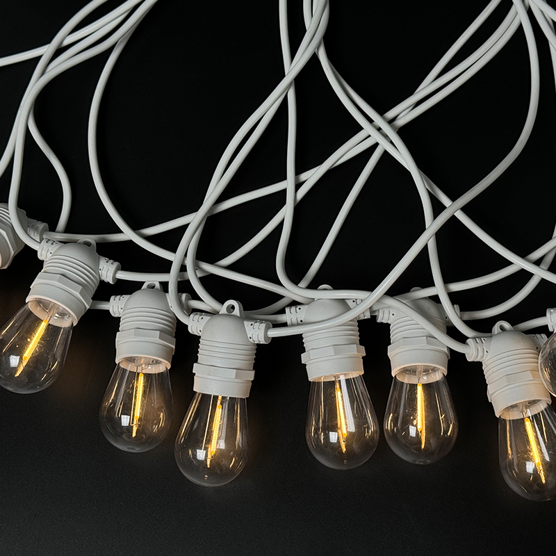 Waterproof 48FT S14 LED Festoon Outdoor Globe Patio Pergola Deck Party String Lights White Cord