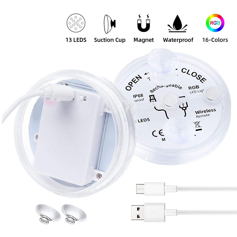 Upgrade 13 LED RGB Submersible Light With Magnet and Suction Cup Swimming Pool Underwater Aquarium Pond Lamp