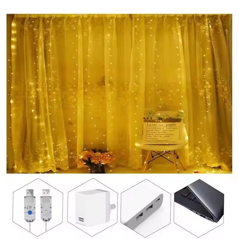 20253M USB LED Curtains Festoon Led Light Garlands Luces De Navidad String Lights New Year Street Garland Curtain Light