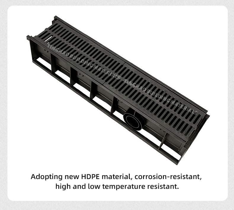 Residential HDPE Drainage Gutter With Grate Cover For Backyard And Landscape
