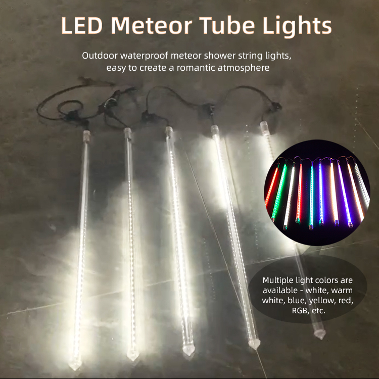 LED Meteor Tube Light Outdoor Lighting 30/50/80cm LED Meteor Shower Rain Light Pendant Lamp Warm White Colorful Drop Meteor