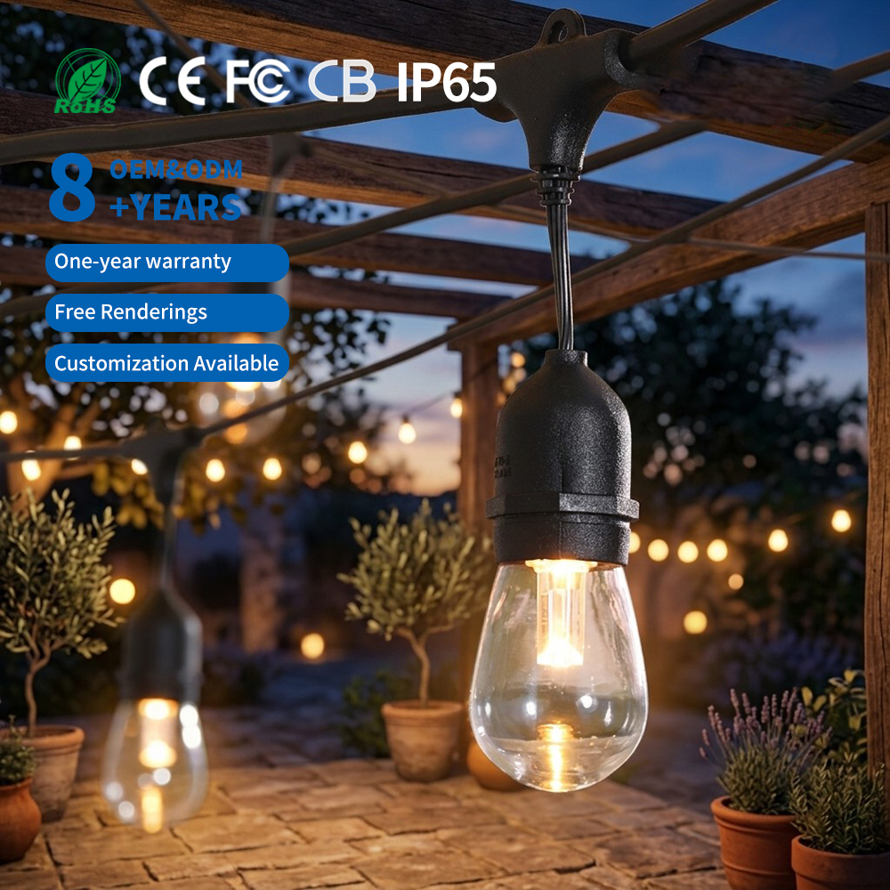 Black Event Camp IP65 Waterproof Outdoor Festoon LED Decorative String E27 S14 Belt 10m Connectable Remote Control Parties