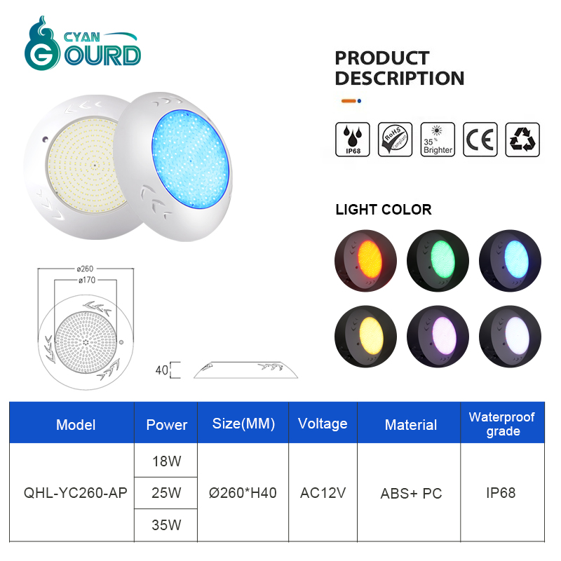 Remote Control AC 12V IP68 RGB Led Submersible Underwater Pond Swimming Pool Light