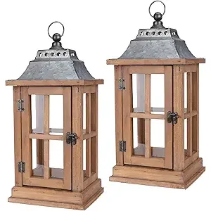 Set of 2 Vintage Style 15 Inch Waterproof Wood Candle Lanterns
