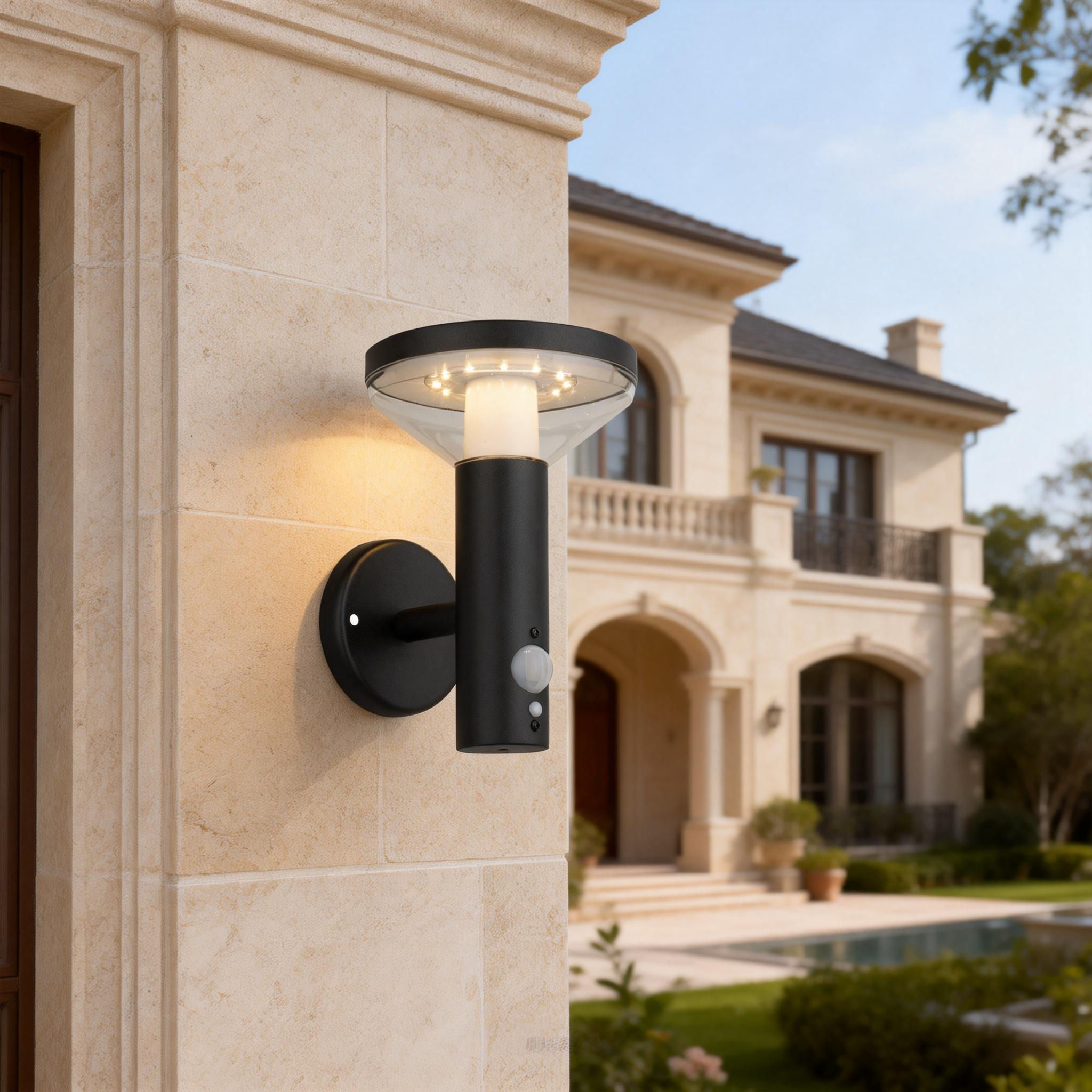 Modern Stainless Steel Waterproof Motion Sensor Garden Outdoor Led Outside Wall Solar Light