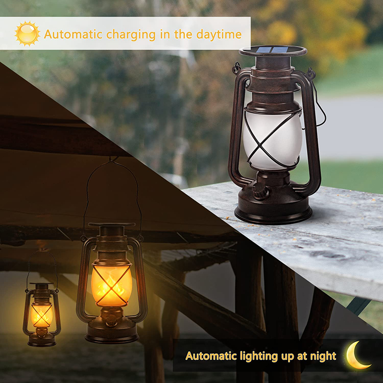 Solar Lantern Outdoor Hanging Lights Flame Vintage Led Camping Lamps Landscape Decor for Table Patio Garden Yard Pathway Porch