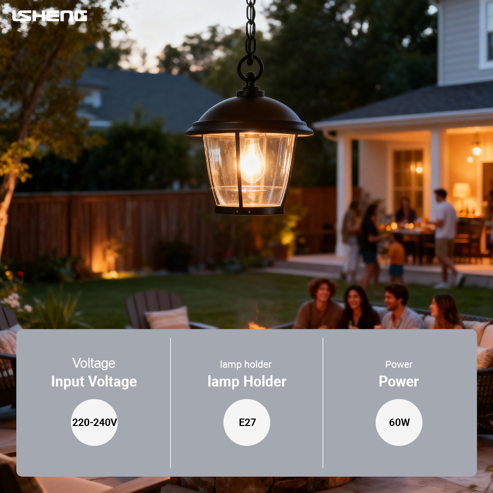 Modern Outdoor and Indoor Pendant Lamp with Plastic Shade E27 60w Waterproof Ceiling Lamp for Courtyard Balcony and Corridor