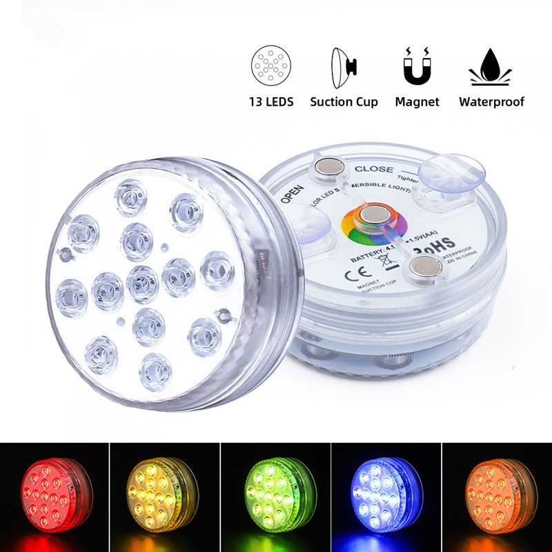 Upgrade 13 LED RGB Submersible Light With Magnet and Suction Cup Swimming Pool Underwater Aquarium Pond Lamp