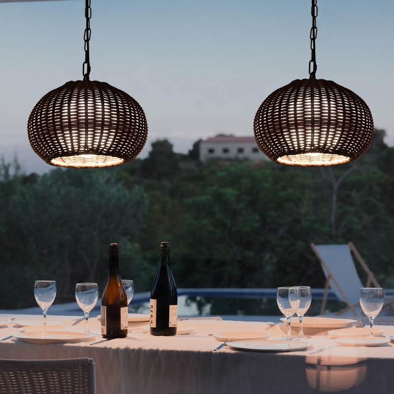 Outdoor Vintage Farmhouse Rattan Hanging Lamp Bar Coffee Retro Restaurant Bamboo Basket Pendant Light for Gadern