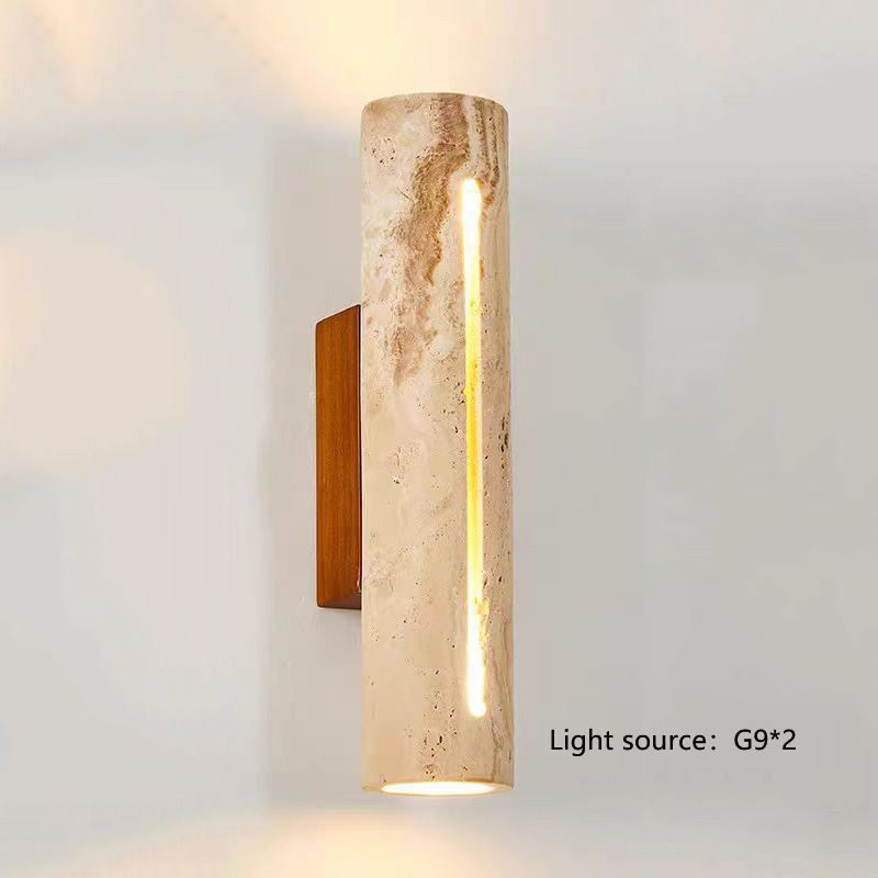 Wholesale Outdoor Waterproof Natural Travertine up and Down Wall Light Wabi Sabi Indoor Cylindrical Yellow Travertine Wall Lamp