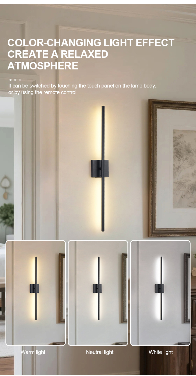Dimmable Wall Sconces With Remote Control 350 Rotate 3000K LED Wireless 6000mAh Battery Operated 8W Line Wall Lamp