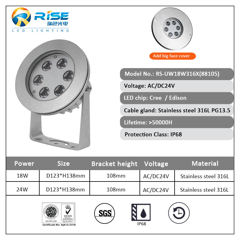 IP68 Pond Underwater Lights Led Submersible Spotlight RGBW 24W 12V RF Remote Control Swimming Pool Garden Fountain