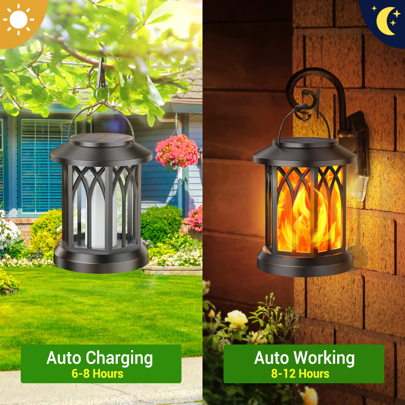 Garden Solar Light Lamp Courtyard Porch Terrace Flickering Flames Hanging Lantern for Camping Garden Patio Walkway Decor