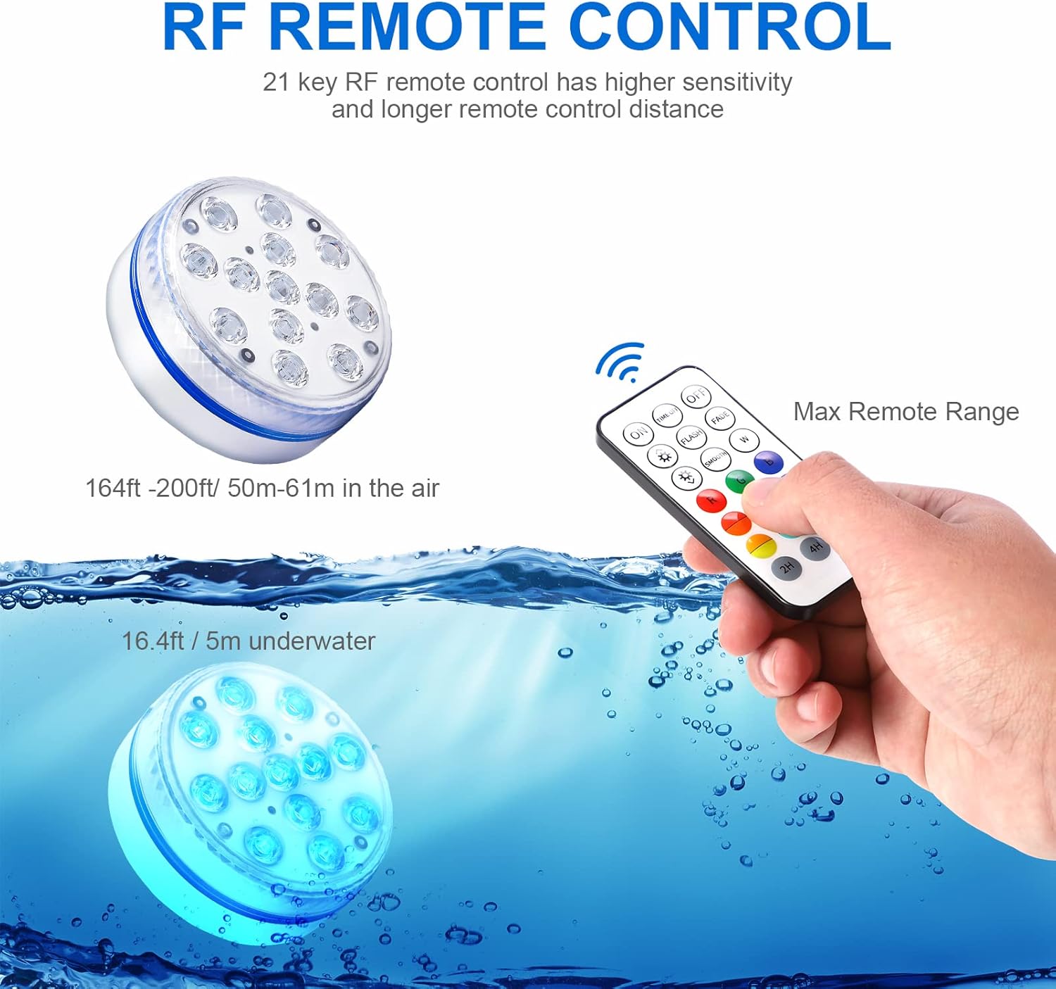 Updated IP68 Waterproof Submersible LED Pool Light Battery Operated RF Remote Suction Cup RGB Underwater Pond Light for Party