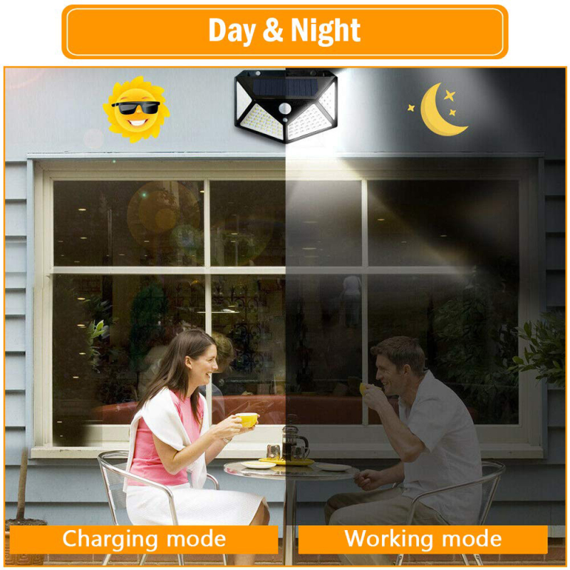100 Led Waterproof Motion Sensor Super Bright Outdoor Solar Security Wall Garden Lights for Yard