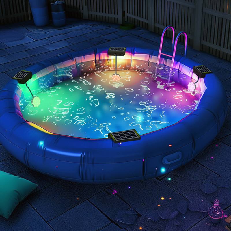 Outdoor Patio Solar Pool Light RGB Color-Changing ABS Rechargeable IP68 Waterproof Remote Control Dimmable Backyard Pond Light