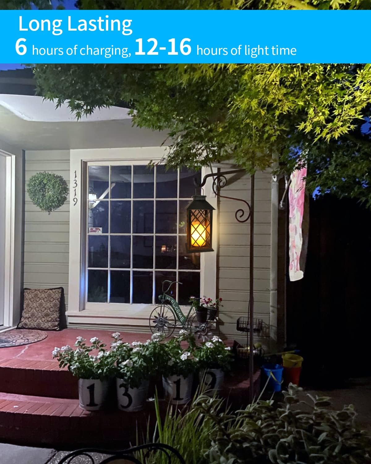 Solar Lanterns Outdoor Waterproof Hanging Durable Flickering Flameless Candles Garden Patio Front Porch Backyard Balcony