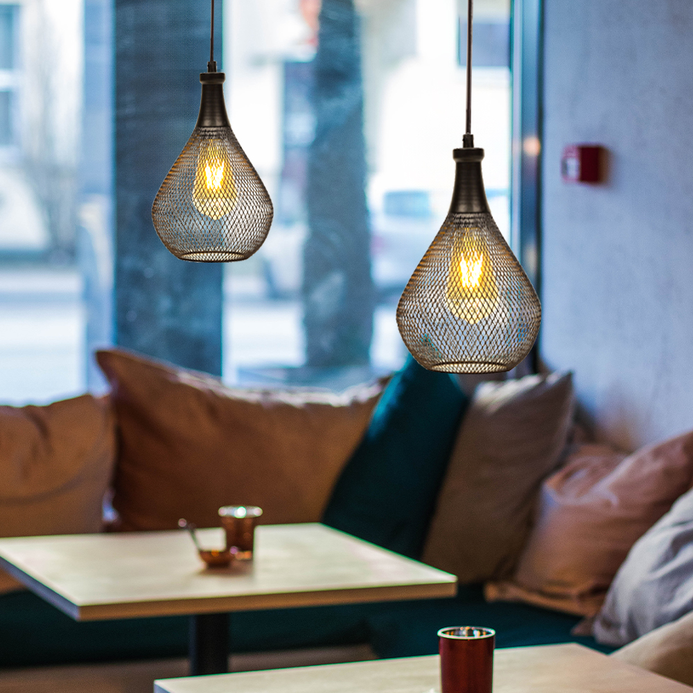 Industrial Style Hanging Battery Pendant Lamp Metal Mesh Outdoor Lamp With Timing Function