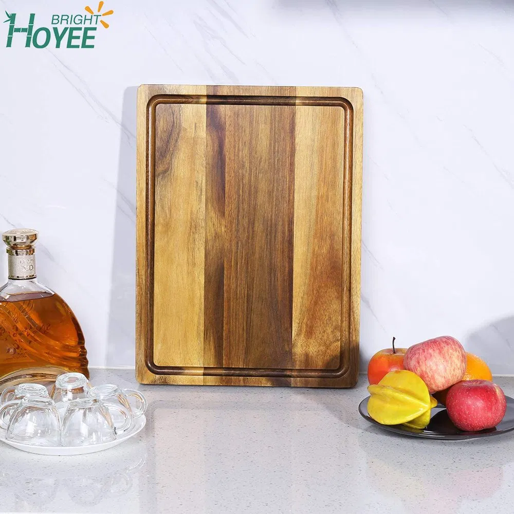 Organic Acacia Wood Cutting Board with Deep Juice Groove