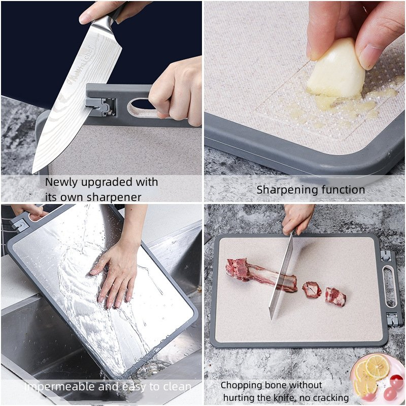 Hot Selling Kitchen Chopping Board Eco Friendly Wheat Straw Stainless Steel Vegetable Meat Cutting Board with Sharpener