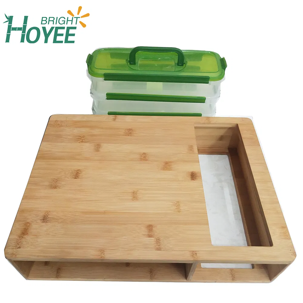 Bamboo Cutting Board with Containers Extra Large Cutting Board Set with Trays