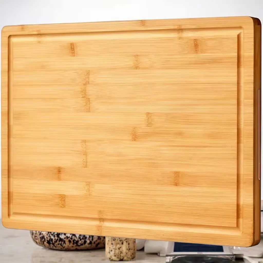 Large Eco-Friendly Bamboo Cutting Board Laser Carved Juice Grooves for Vegetables Fruits Wooden Chopping Block Side Handles
