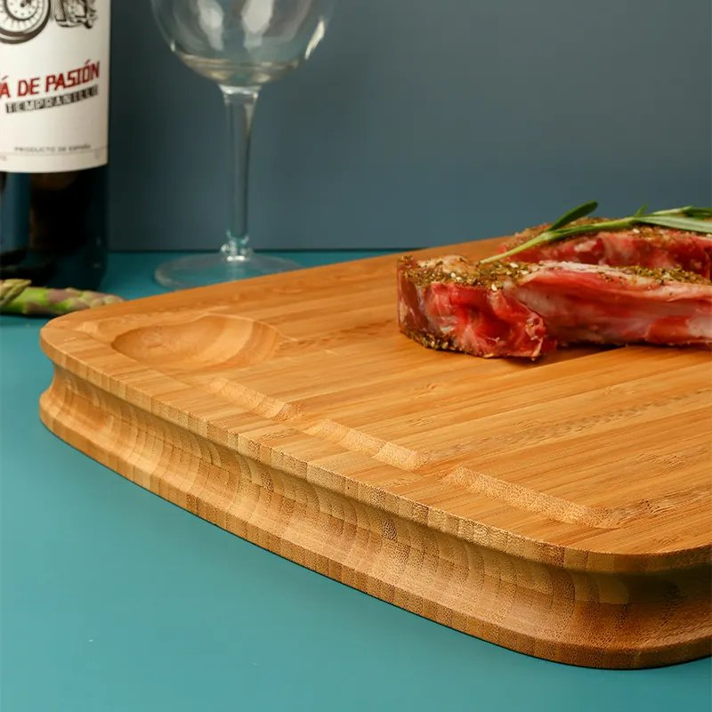 Large Steak Serving Chopping Block Bamboo Cutting Board with Juice Groove